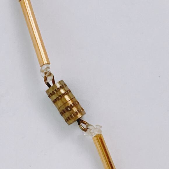 VTG Mid Century Modernist Gold Tone Necklace Green Glass Beads Sculptural Artful - Picture 7 of 12